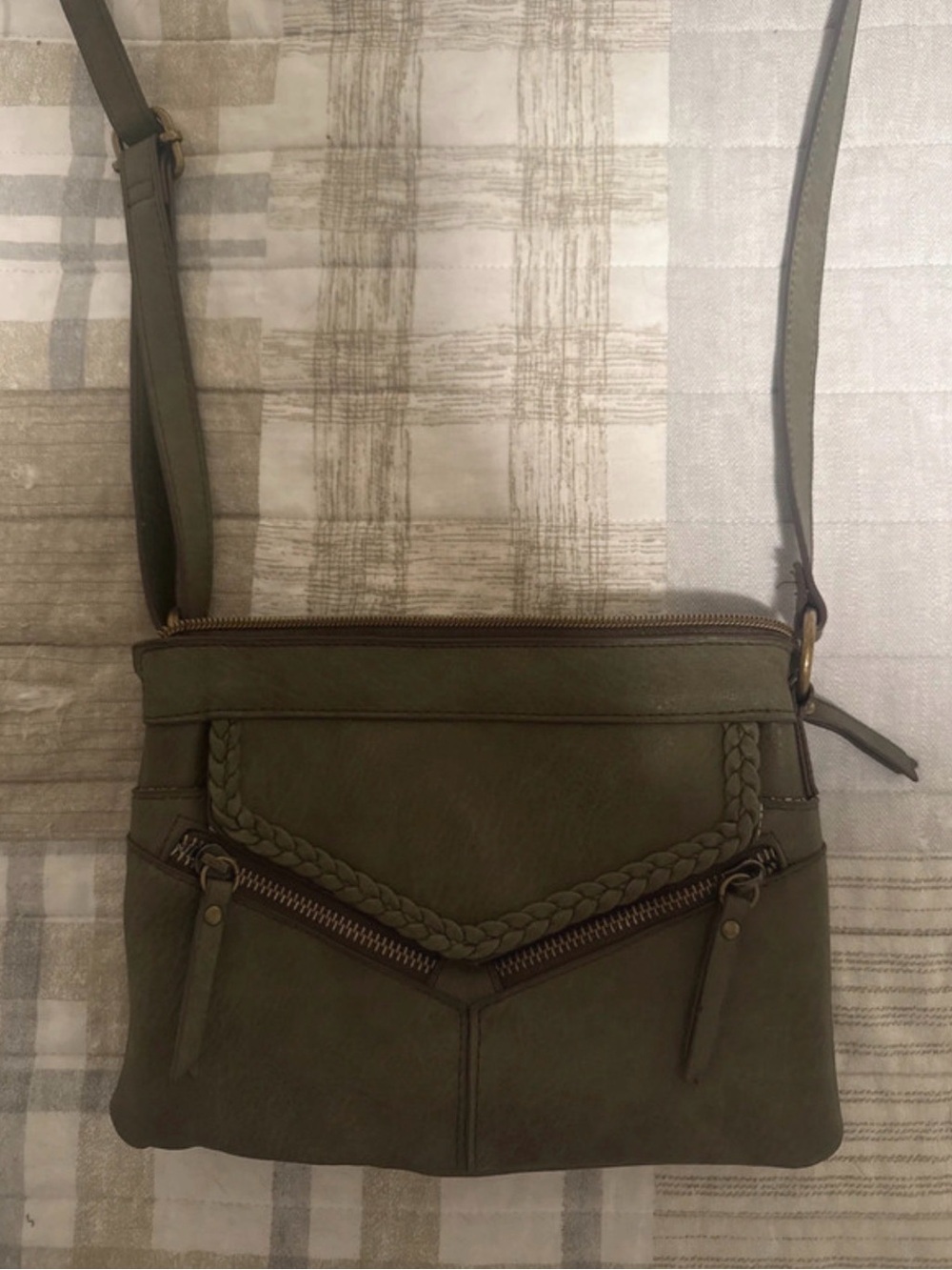 Olive Green Women's Crossbody Bag - Classic Braided Detail